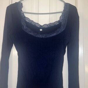 Elegant Navy Lace Long Sleeve Top